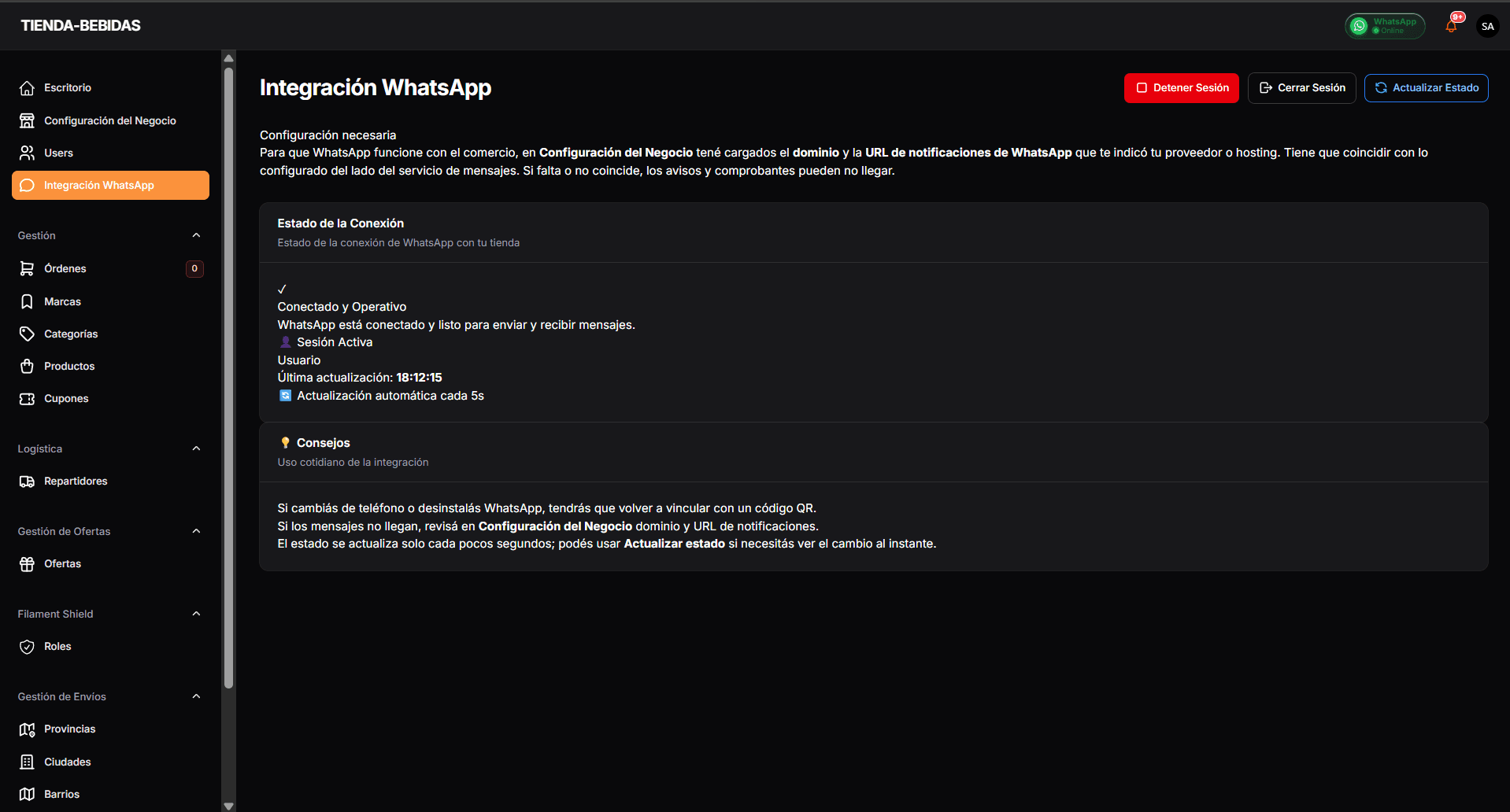 Configuración de integración con WhatsApp