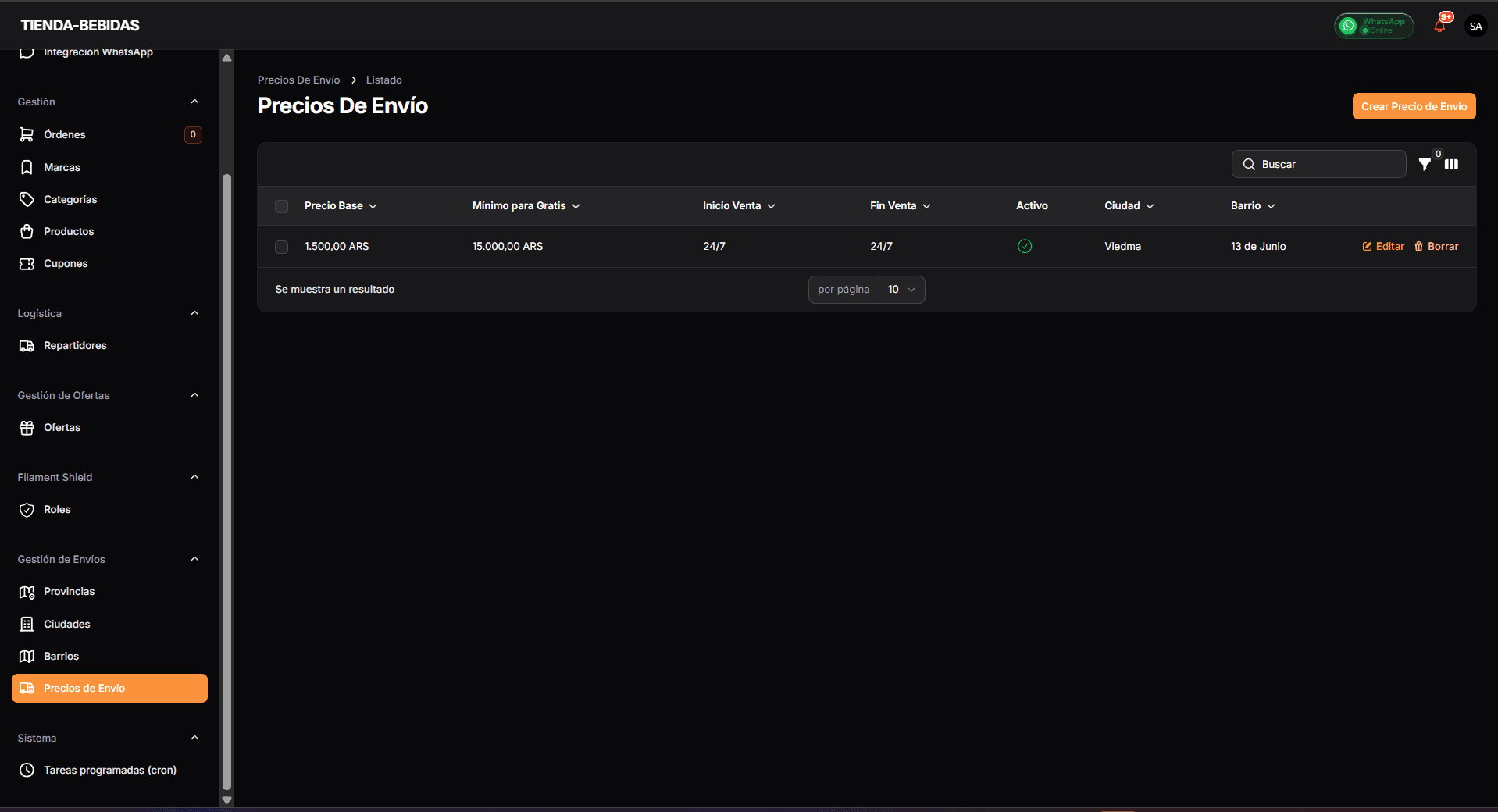 Precios y reglas de envío